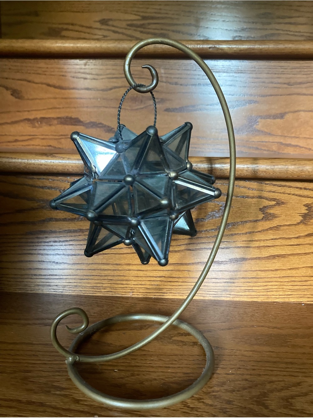 Vtg. Moravian Star Tea light Candle Holder Glass w/Metal Frame Stand Nc